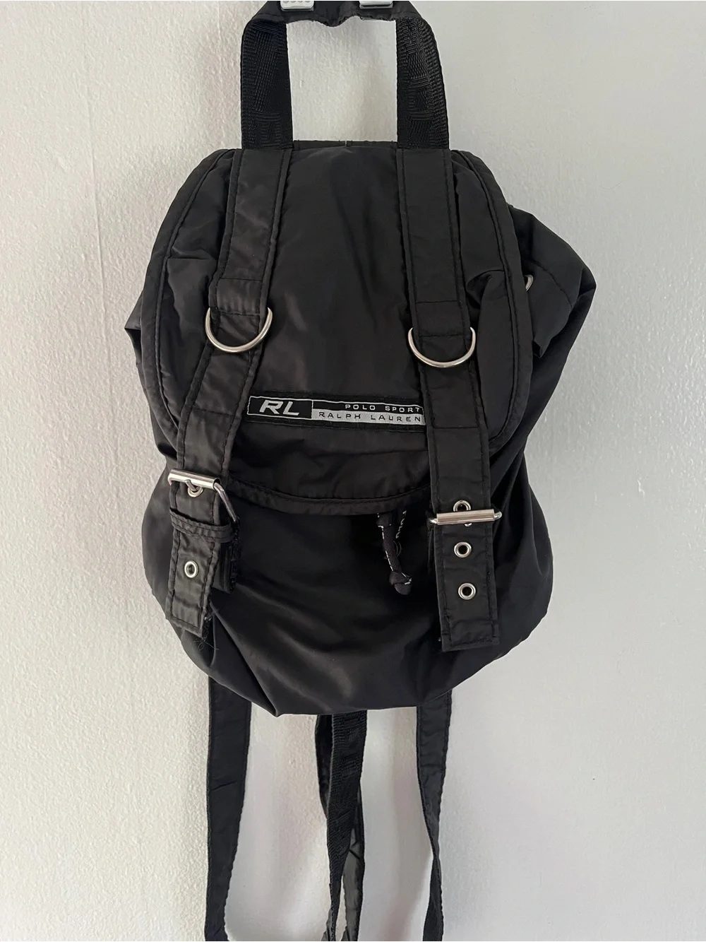 Vintage Ralph Lauren Black Nylon Buckle Backpack